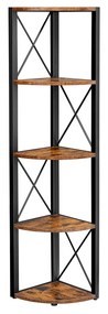 Estante de canto com 5 níveis de montagem fácil 30 x 30 x 160 cm castanho vintage e preto