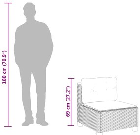 11 pcs conjunto sofás de jardim c/ almofadões vime PE preto