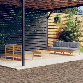 6 pcs conjunto lounge de jardim c/ almofadões cinzentos pinho
