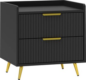 HOMCOM Mesa de cabeceira com 2 gavetas caneladas, pés em metal dourados, 50 x 40 x 50 cm, preto | Aosom Portugal