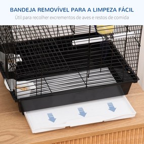 Gaiola para Pássaros 39x33x47cm Gaiola para Pássaros de Metal com 3 Portas 2 Comedouros 2 Poleiros Baloiço Bandeja Amovível e Alça de Transporte para