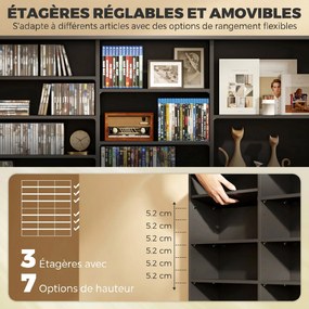 Móvel de arrumação 145 (L) x 24 (P) x 126,3 (A) cm para 1032 CDs / 594 DVDs, estante multimédia, 24 compartimentos e 18 prateleiras ajustáveis, preto