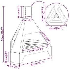 Fogo com Chaminé 50x43x52 cm Aço Envelhecido