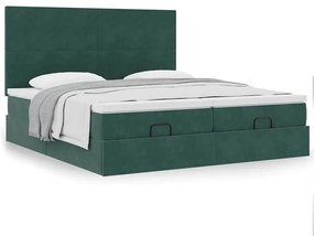 Estrutura de cama otomana com colchão verde escuro Veludo