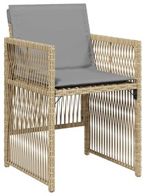 Cadeiras de jardim com almofadões 4 pcs vime PE bege misturado