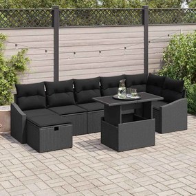 vidaXL Conjunto de Sofás de Jardim 8 Peças com Almofadas Preto Vime PE