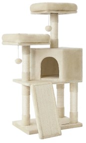 FEANDREA PCT141M01 Arranhador pequeno para gatos com plataforma de arranhar, pelúcia macia de 115 cm, coluna totalmente revestida de sisal, bege