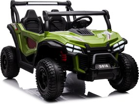 Carro elétrico para Crianças 24V, 4x4, 2 lugares Gravity Buggy Rodas de espuma EVA e assento Couro ecológico Verde