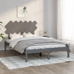 Estrutura de cama casal 135x190 cm madeira maciça cinzento