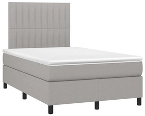 Cama box spring c/ colchão e LED 120x200 cm tecido cinza-claro