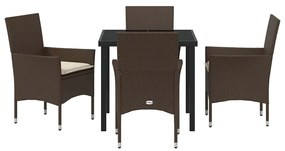 Conjunto de Jantar de Jardim com 5 Peças e Almofadas Marrons em Rattan