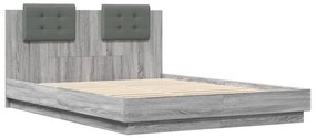 Estrutura de cama c/ cabeceira/luzes LED 120x200cm cinza sonoma