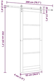 Porta Deslizante vidaXL com Conjunto de Hardware 93x232 cm Madeira Sól