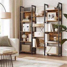 Estante com estrutura em metal 24 x 128 x 166 cm e 14 prateleiras em castanho e preto