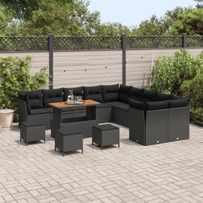 Conjunto de Sofá de Jardim vidaXL com 14 Peças e Almofadas Preto Ratta