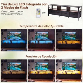 Móvel de TV, 180 x 40 x 63 cm, Iluminação LED com Comando à Distância, Preto