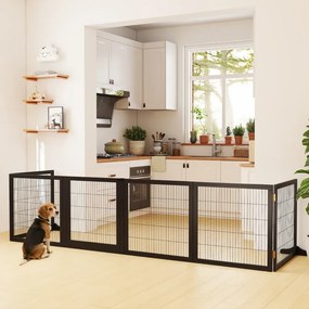 Barreira de segurança para cães 432 x 36 x 70 cm barreira dobrável de 6 painéis com pés amovíveis, preta