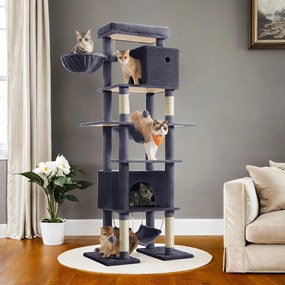 Arranhador para gatos grande 78 x 48 x 201 cm, com plataforma cinzento escuro