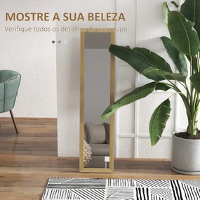 Espelho de Pé 37x155 cm Espelho de Corpo Inteiro Espelho de Parede Retangular com Estrutura de Madeira Cor Madeira