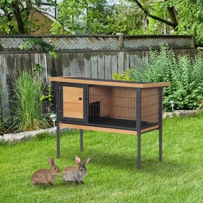 Gaiola de madeira para coelhos com pés 91,5 x 45 x 70 cm, gaiola para roedores e porquinhos-da-índia com teto amovível cor natural, preto