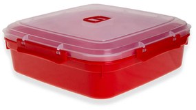 Caixa Hermética Ding Plástico Microondas Quadrado Vermelho 2000ml 21.5X21.5X8cm