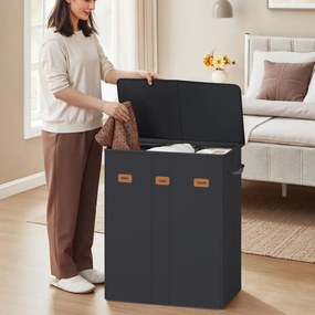 Cesto para roupa suja com três compartimentos (160 L) 64 x 33 x 75 cm Preto