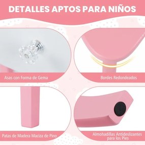 Conjunto de Toucador infantil Princesa 2 em 1 com espelho removível, luzes ajustáveis, banquinho e gaveta em imitação de madeira para maiores de 3 ano