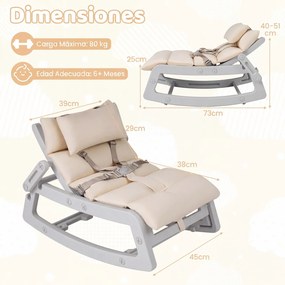 Cadeira de baloiço para crianças com encosto ajustável, almofada removível e lavável, arnês de segurança para crianças a partir dos 6 meses – creche,