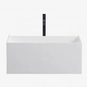 Conjunto De Móvel De Casa De Banho Suspenso Em Resina Com Lavatório Integrado E Luz Led Nerine Branco & Sem Espelho & Preto - Sklum