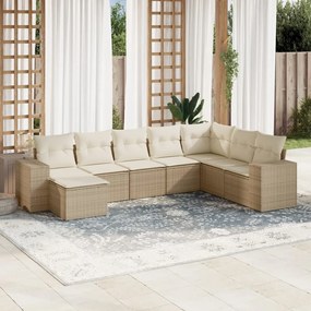 vidaXL 8 pcs conjunto de sofás p/ jardim com almofadões vime PE bege
