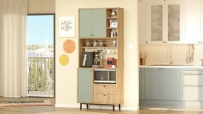 Armário Alto de Cozinha "Toledo" - Carvalho e Verde - 88x205x35.5cm -