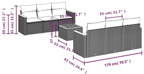 7 pcs conjunto de sofás p/ jardim com almofadões vime PE bege