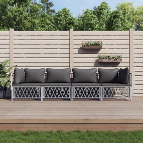 vidaXL 4 pcs conjunto lounge de jardim com almofadões aço branco
