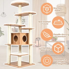 2 Condos Árvore de escalada para gatos com poste arranhador e bola de pelúcia - Branco