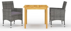 3 pcs conjunto de jantar para jardim cinzento