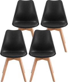 Conjunto de 4 cadeiras de sala de jantar (MESA NÃO INCLUIDA): cadeiras de cozinha estofadas assento em couro PU e madeira de faia, 46,5 x 57 x 79 cm,