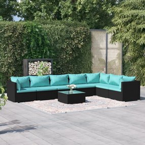 vidaXL 8 pcs conjunto lounge de jardim c/ almofadões vime PE preto
