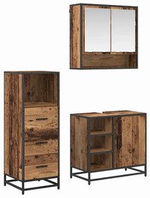 vidaXL Conjunto de Móveis para Banheiro com porta 3 pcs Madeira Antiga