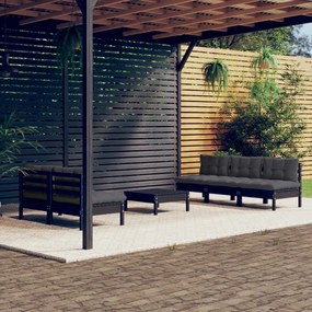 vidaXL 6 pcs conj. lounge de jardim com almofadões antracite pinho