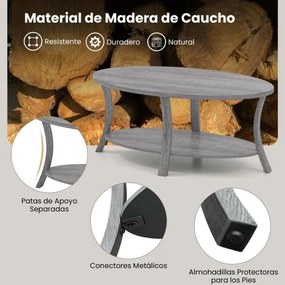 Mesa de Centro Oval 2 níveis 111 x 60,5 x 47 cm com prateleira de armazenamento cinzento