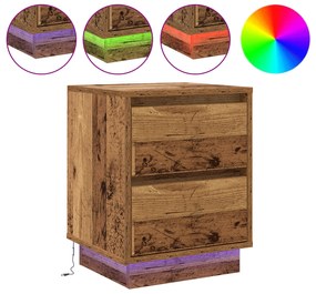 Mesas de Cabeceira com Luzes de LED 2 pcs Madeira Velha 39x34.5x50 cm