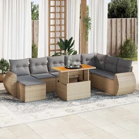 vidaXL 9 pcs conjunto de sofás p/ jardim com almofadões vime PE bege