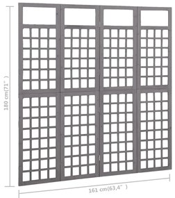Biombo/treliça 4 painéis abeto maciço 161x180 cm cinzento