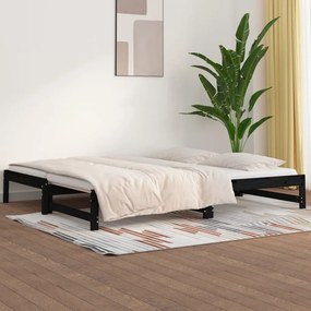 Estrutura sofá-cama de puxar 2x(90x190) cm pinho maciço preto