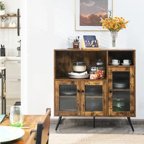 Armário de cozinha industrial com portas de vidro temperado Prateleiras ajustáveis para sala de jantar Estudo de sala de estar 100 x 39,5 x 100 cm