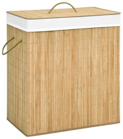 Cesto para roupa suja c/ 2 secções 100 L bambu