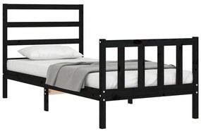 Estrutura de cama com cabeceira 100x200 cm madeira maciça preto