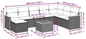 9 pcs conjunto de sofás p/ jardim com almofadões vime PE bege