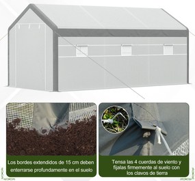 Estufa Jardim com 2 portas e 6 janelas enrolaveis 600x300x280 cm Branc