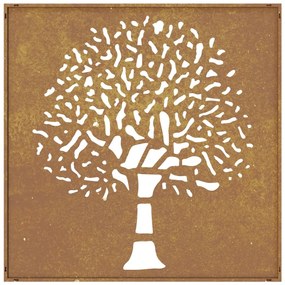 Decoração p/ muro de jardim 105x55 cm aço corten design árvore